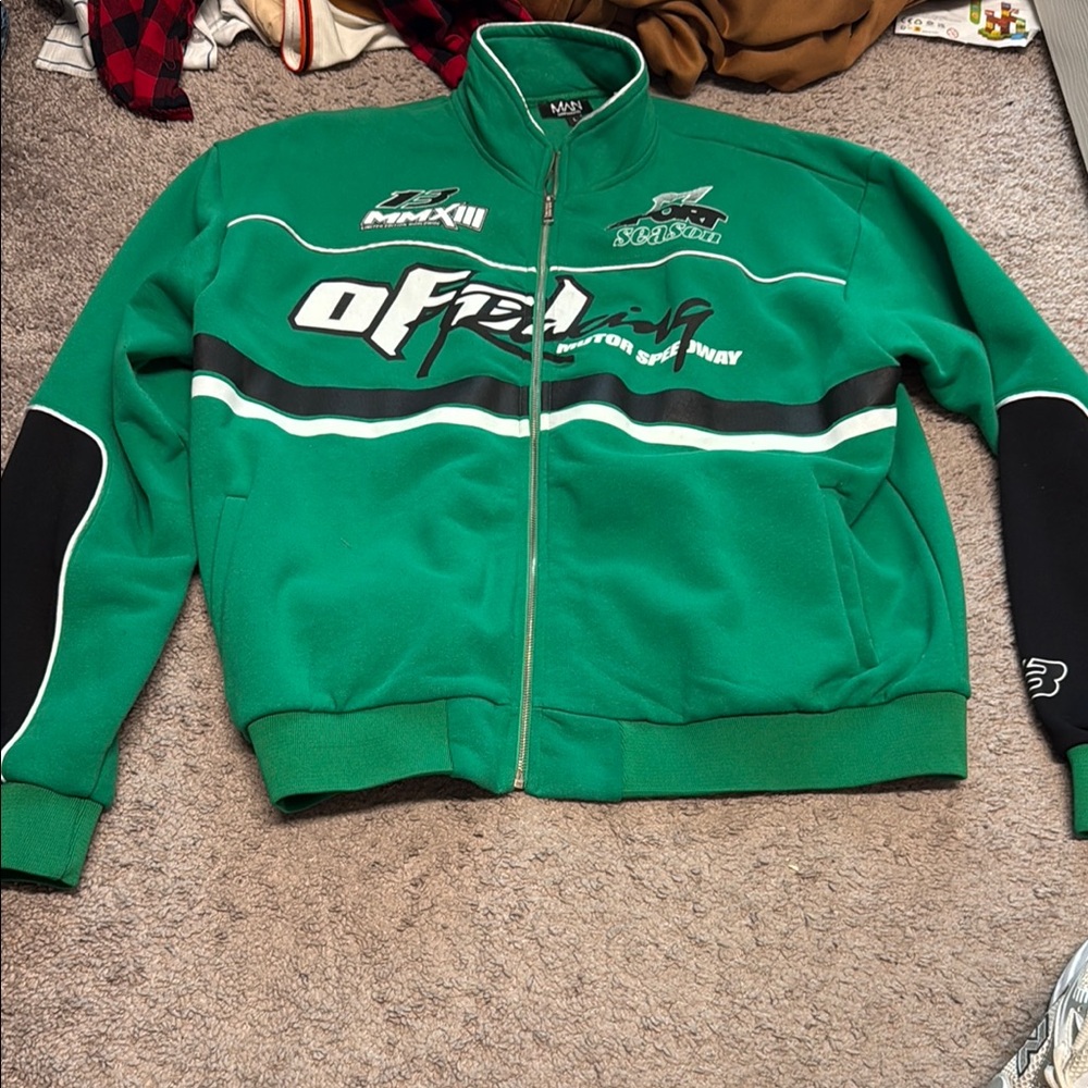 Green Racing Zip-Up Jacket with White & Black Accents